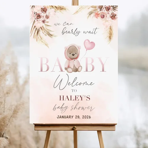Miniatura 34 de Letrero de bienvenida personalizado para baby shower, letrero de bienvenida para baby shower con osito de peluche, póster personalizado de osito