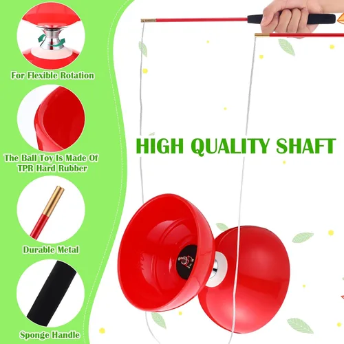 Miniatura 4 de Hungdao Juego de 5 diábolos chinos con triple rodamiento chino Yoyo de 5 pulgadas, varios colores, Diábolo Big Yoyo con palos de fibra de vidrio