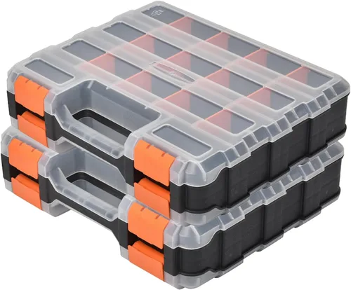 Paquete de 2 organizadores de piezas pequeñas, caja organizadora de hardware de 34 compartimentos, caja de almacenamiento de herramientas de doble