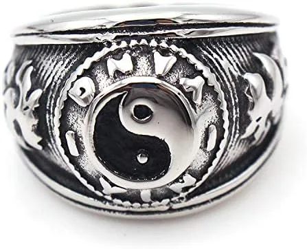 Miniatura 2 de JAJAFOOK Tai Chi Yin Yang - Anillo de equilibrio de acero inoxidable para hombre