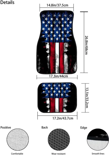 Miniatura 6 de Amzbeauty Tapetes de suelo de bandera estadounidense para autos, tapetes delanteros y traseros resistentes con respaldo de goma, almohadillas