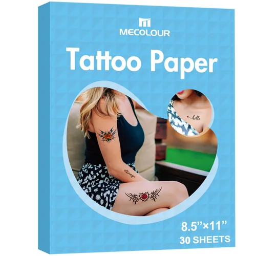 Miniatura 10 de MECOLOUR Papel de tatuaje temporal imprimible para impresora láser, 8.5 x 11 pulgadas, 10 hojas, papel adhesivo de transferencia de imagen para piel