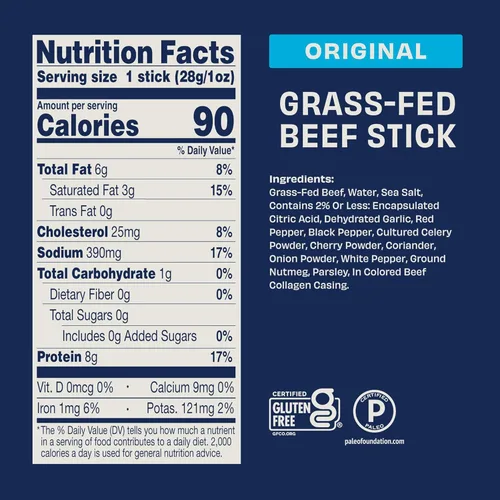 Miniatura 2 de Archer Classic Beef Sticks – Palitos de carne alimentada con pasto envueltos individualmente, paquetes de bocadillos de cecina a granel, sin gluten