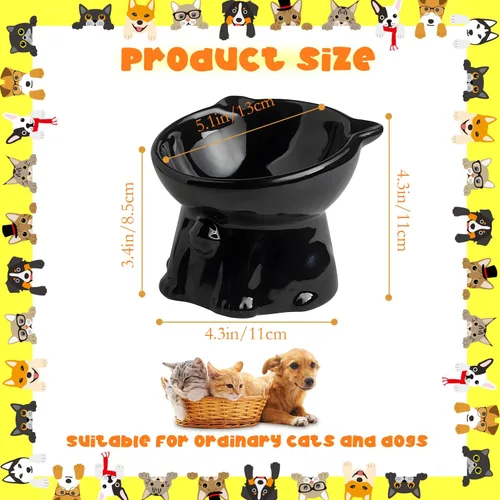 Miniatura 2 de Cuencos elevados de cerámica para gatos, 4 cuencos elevados extra anchos para gatos, plato poco profundo apto para alimentos y agua, antivómitos