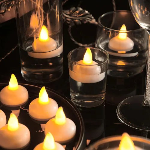 Miniatura 2 de Honoson Paquete de 36 velas flotantes LED sin llama de 1.6 pulgadas, impermeables, funcionan con pilas, velas flotantes parpadeantes para centros