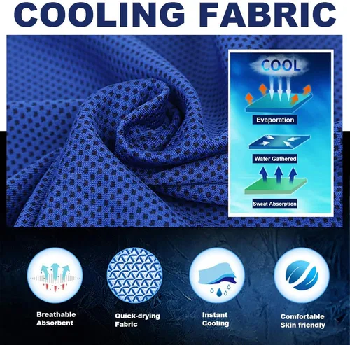 Miniatura 4 de Paquete de 20 toallas refrescantes de 40 x 12 pulgadas, toalla de hielo para cuello y cara, microfibra fría con bolsa transpirable para yoga, Azul