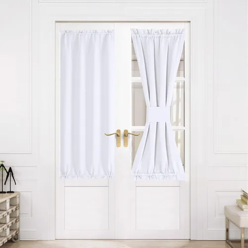 Miniatura 128 de NICETOWN Cortinas opacas unicolor con aislamiento térmico para puerta francesa, granja, oscurecimiento de habitación, puertas y ventanas de Marrón