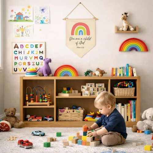 Miniatura 7 de Eres un hijo de Dios - Decoración de versículo bíblico - Decoración de bandera - Regalos para bebés, niños y niñas recién nacidos - Decoración