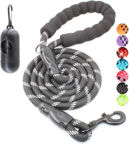 BAAPET Correa para perro de 2/4/5/6 pies con cómodo mango acolchado e hilos altamente reflectantes para perros pequeños, medianos y grandes (6 Negro