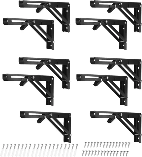 Miniatura 9 de 3 pares de 6 soportes de estante plegables de 12 pulgadas, soporte plegable de metal para banco, soporte de estante plegable resistente montado