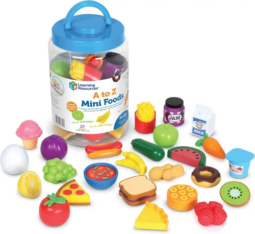Learning Resources Mini alimentos de la A a la Z, accesorios de cocina de juego de simulación para niños, niños pequeños Montessori, habilidades