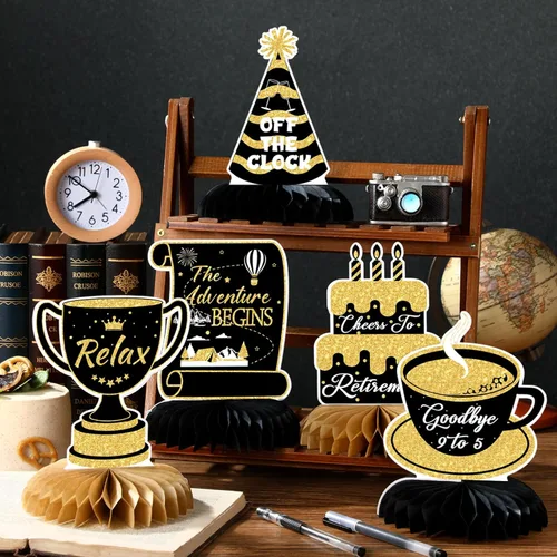 Miniatura 3 de Pickmesh 12 piezas de decoración de fiesta de jubilación, panal de abeja dorada con purpurina dorada, centros de mesa de jubilación, centros de mesa