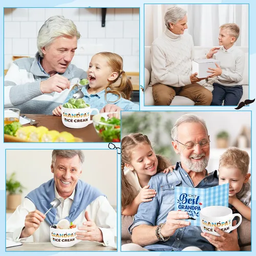 Miniatura 6 de R HORSE Juego de tazón de helado para abuelo, tazón de helado grabado con cuchara pala y tarjeta "Mejor abuelo de la historia", kit de vajilla