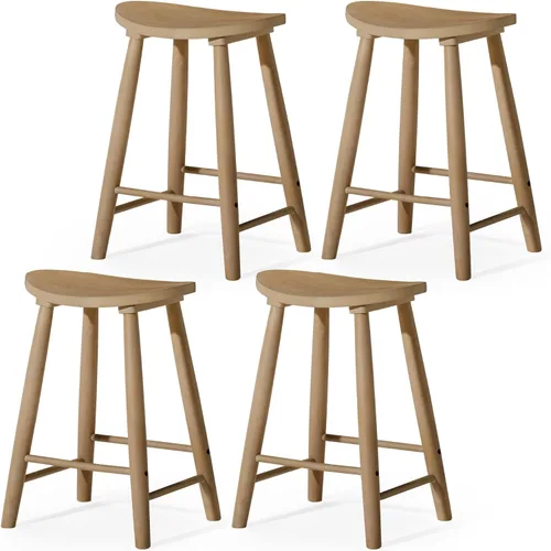 Miniatura 16 de Maven Lane Luna Taburete de mostrador – 26 pulgadas – Taburete redondo con reposapiés – Madera maciza natural – Diseño que ahorra espacio para Roble
