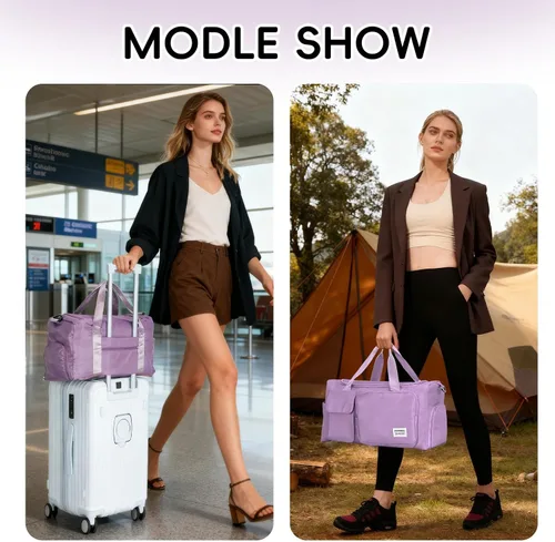 Miniatura 7 de Oweisong Bolsa deportiva de gimnasio para mujeres y hombres, bolsa de viaje para el fin de semana, bolsa de mano con compartimento para zapatos