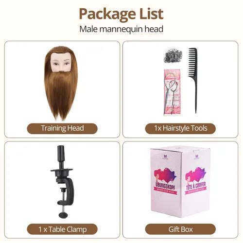 Miniatura 7 de Cabeza de maniquí masculino con cabello, cabeza de maniquí de peluquero de 10 pulgadas, cabeza de maniquí de peluquería de cosmetología para Marrón