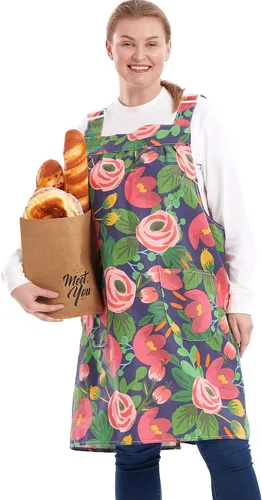 Miniatura 21 de Delantales sin lazos para mujer, talla grande, con bolsillos, de algodón, lino, para hornear, cocina, cocina