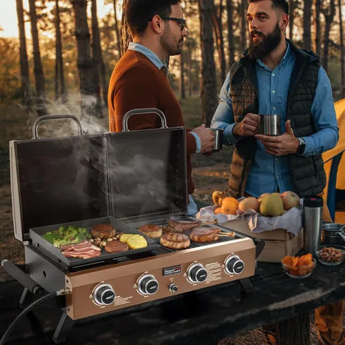 Miniatura 3 de GD4001TB Combo de parrilla y plancha de propano, 4 quemadores, parrilla de gas portátil para patio trasero o cocina al aire libre, 40000 BTU
