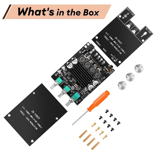 Miniatura 7 de Daakro ZK-1002T Placa amplificadora Bluetooth, placa amplificadora de 100W+100W de 2.0 canales con control de agudos/graves, DC 12-24V, entradas