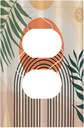 Cubiertas Decorativas para Tomacorrientes Abstractas de Mediados de Siglo Moderno Arco Boho Sol Dorado Hoja 1-Gang Placa de Pared Receptáculo Dúplex