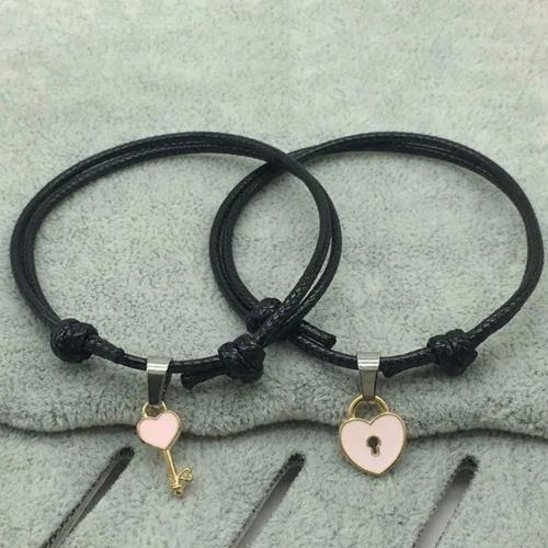Miniatura 5 de MileHouse - Pulsera de moda para niñas y mujeres, 1 pieza de bisutería con cierre de llave, diseño de corazón, color negro