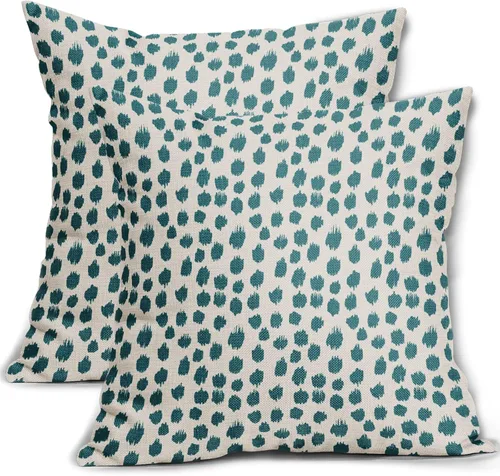 Miniatura 30 de Fundas de almohada marrón y blancas de 18 x 18 pulgadas, juego de 2 almohadas boho grises con lunares, fundas de almohada modernas estampadas