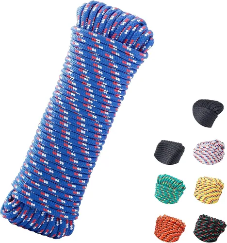Miniatura 16 de Cuerda de polipropileno trenzada de diamante de 3/8 de pulgada y 100 pies, cuerdas marinas gruesas multiusos para barco para camping y asta de Verde