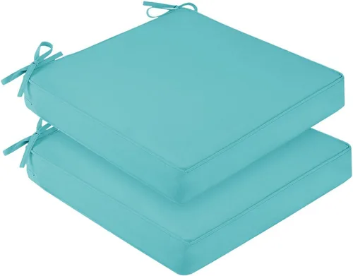 Miniatura 24 de downluxe Juego de 2 cojines impermeables para sillas de exterior, 19 x 19 x 3 pulgadas, cojines para sillas de patio con lazos y mango Marrón