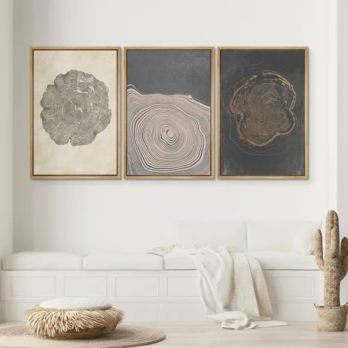 Miniatura 674 de SIGNWIN Lienzo enmarcado para pared, arte con pinceladas de flujo neutro en tonos beige abstractos, ilustraciones, arte moderno, decorativo