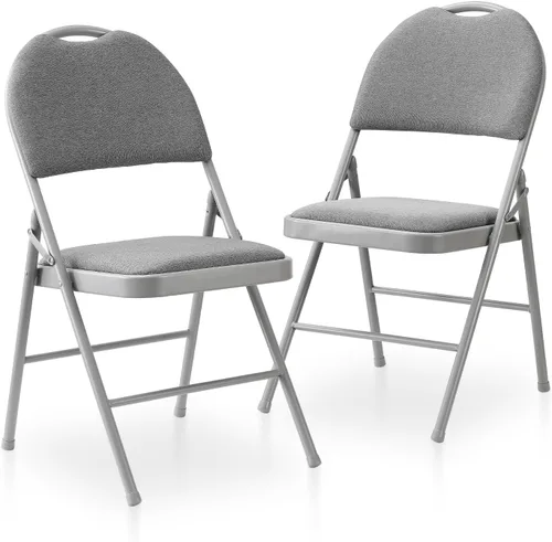 BOOSDEN Juego de 2 sillas plegables, sillas plegables de metal resistente con asientos de tela acolchados, respaldo grande, silla plegable para