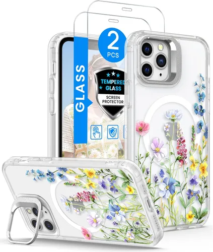 Miniatura 13 de Dretal Magnético para iPhone 11 Pro, Funda Floral, Protector de Pantalla, Anillo de Lente Integrado, Soporte, Protección de Grado Militar, Funda