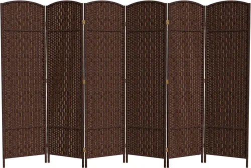 Divisor de ambiente resistente de 6 pies, pantalla de privacidad plegable de fibra de ratán con patrón de diamante, Madera, Mocha oscuro