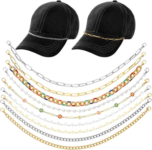 Miniatura 21 de Geyoga 9 unidades de cadenas para sombrero de camionero, dijes de sombrero de camionero para mujeres y hombres, decoración de billetes, cadena