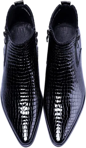 Miniatura 5 de SANTIMON Botas casuales con cremallera y punta puntiaguda, de cuero de charol para hombre