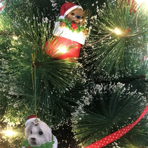 Miniatura 4 de Perro de pastor alemán en medias rojas de resina para árbol de Navidad, adorno para cachorros, manualidades, celebración, adornos de Navidad, 3.46