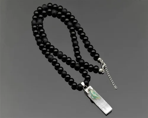 Miniatura 140 de Colgante de turmalina cruda natural, Collar de cuentas de ónix negro genuino, Collar de piedra negra, Collar de piedras preciosas, Cuentas de 0.315