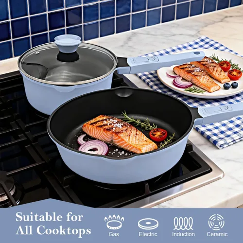 Miniatura 2 de Sartén antiadherente de 10 pulgadas de profundidad con tapa, sartén antiadherente de 4 cuartos de galón, utensilios de cocina no tóxicos, compatible