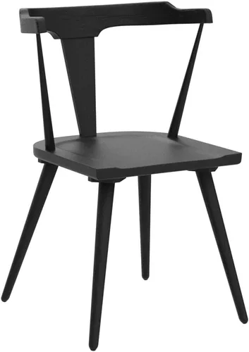 Miniatura 3 de POLY & BARK Silla de Comedor Enzo Negra Moderna de Mediados de Siglo – Silla con Respaldo de Listones de Madera de Roble Macizo, Altura del Asiento