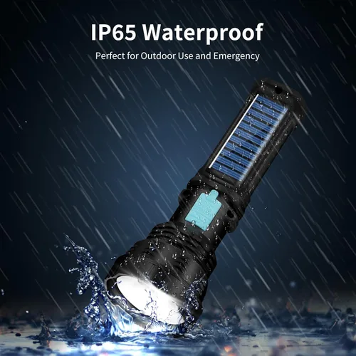 Miniatura 4 de VOETIR Linterna LED Solar, linternas recargables LED solares de mano de 1500 lúmenes con IP65 impermeables, batería de 2000mAh para emergencias
