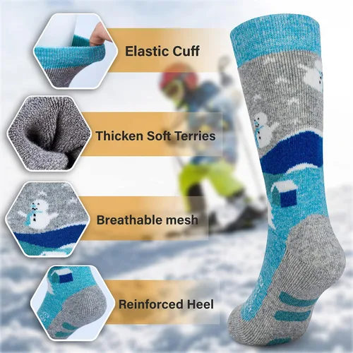 Miniatura 5 de Hylaea - Calcetines de lana merino para niños, calcetines térmicos cálidos hasta la rodilla, para esquí, patinaje, snowboard, para niños y niñas