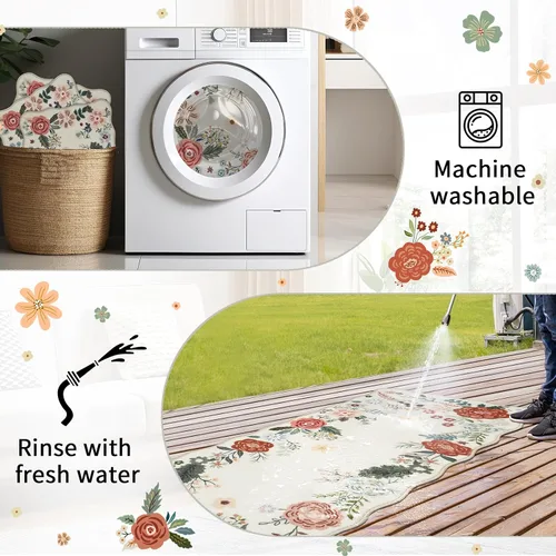 Miniatura 6 de Homcomoda Alfombras florales de cocina para piso, 3 piezas, alfombra de cocina antideslizante de granja, alfombra de cocina lavable, antideslizante