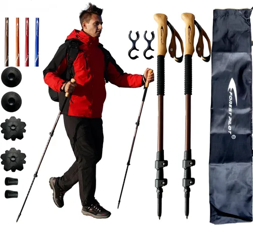 Miniatura 8 de FOREST PILOT Bastones de trekking – Aluminio ligero 7075 con cerradura abatible y accesorios todo terreno – Par de 2 bastones para senderismo