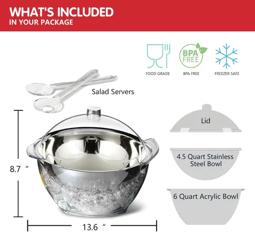 Miniatura 6 de INNOVATIVE LIFE Cuenco refrigerado para servir con base enfriadora de hielo, cuencos de ensalada helados para fiestas, perfecto para cualquier