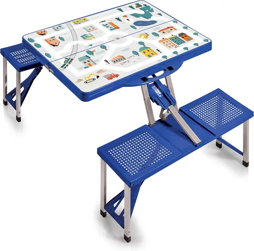 Miniatura 20 de Picnic TIME Mesa de picnic plegable portátil con asientos para 4, mesa de aluminio plegable con bancos y agujero para paraguas, mesa plegable ligera
