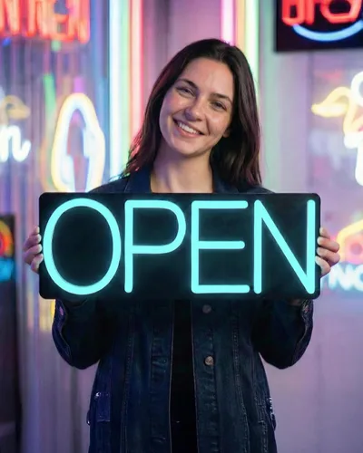 Miniatura 7 de HiNeon Letrero de Neón Abierto Azul Hielo de 20inx7in Letrero LED Abierto con Control Remoto, Letrero de Luz Cian Eléctrica para Tienda de Negocios