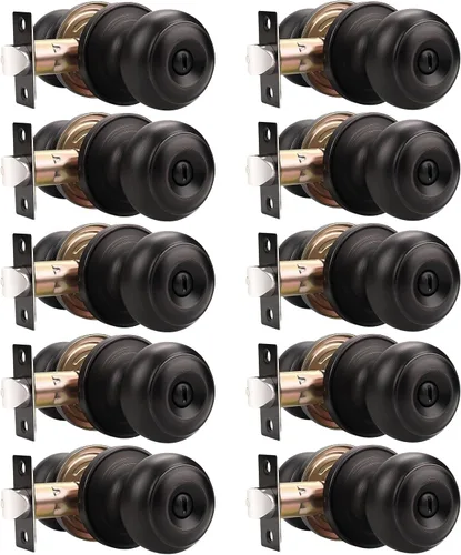 Miniatura 18 de Probrico Paquete de 6 pomos de privacidad para puerta, cerradura interior para dormitorio, baño, manija de puerta de latón antiguo, bola redonda sin