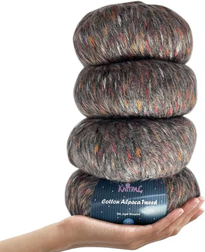 Hilo de alpaca Tweed de algodón para ganchillo, paquete de 4 (588 yardas/7.05 oz), patrones libres, hilo de tweed para tejer, peso ligero de 3 DK,