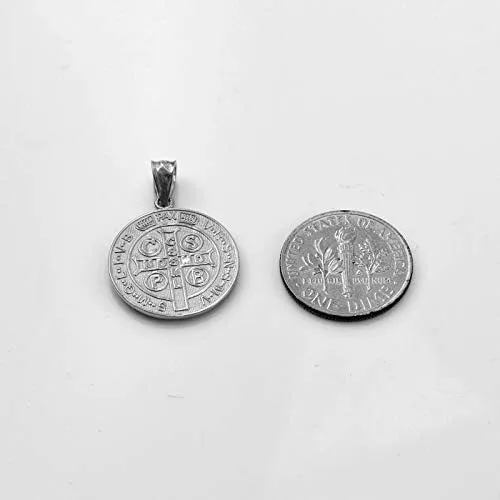Miniatura 3 de LA BLINGZ Colgante de medallón reversible de oro blanco macizo de 14 quilates de San Benito, Metal