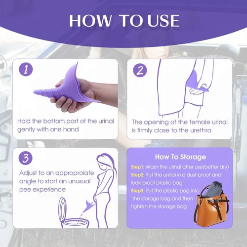 Miniatura 5 de Dispositivo de orina para mujer de viaje, paquete de 2 unidades, reutilizable, de silicona, portátil, embudo para orinar, orina, tazas de orina