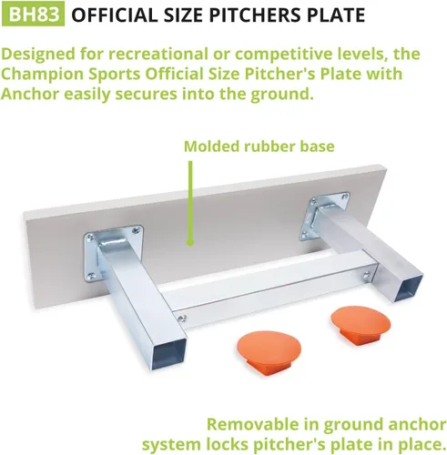 Miniatura 3 de Champion Sports Anchor Style Pitcher’s Plate with Removable In-Ground Anchor – Baseball/Softball - All Weather Durability - Molded Rubber Base